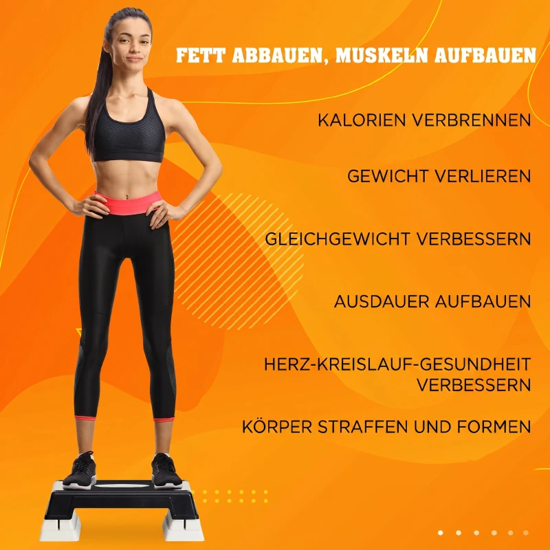 HOMCOM Stepboard stepper aerobics fitness hometrainer drievoudig in hoogte verstelbaar zwart