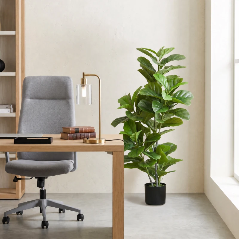 HOMCOM Kunstficus, 110 cm hoog met 90 bladeren en pot voor Woonkamer