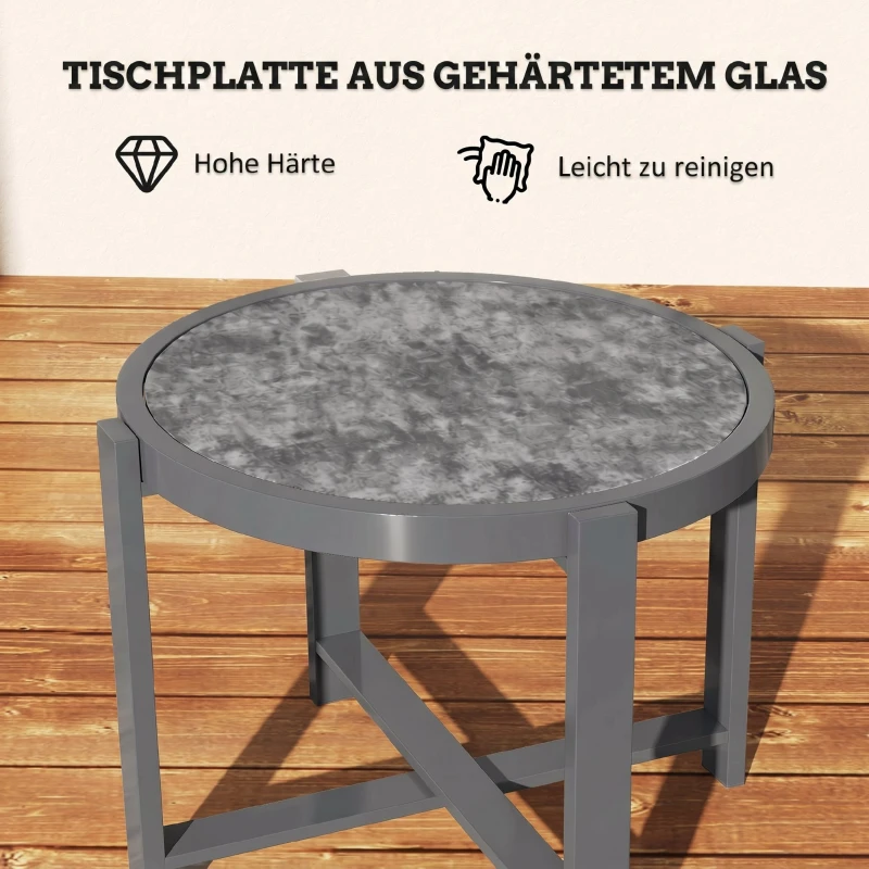 Outsunny Beistelltisch Gartentisch Rund wetterfest Aluminium Balkontisch mit Marmoroptik Grau