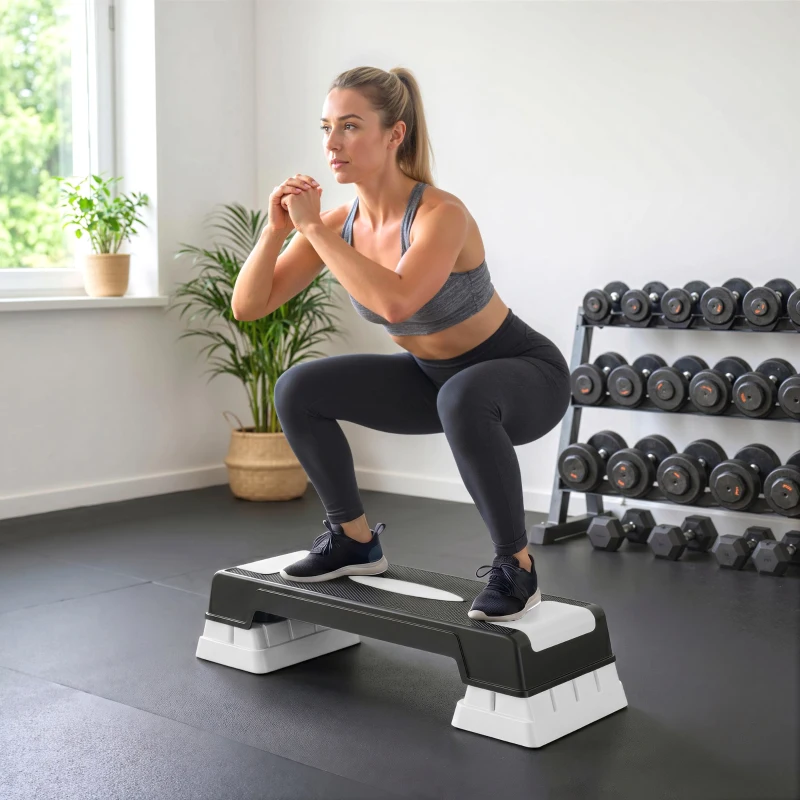 HOMCOM Stepboard stepper aerobics fitness hometrainer drievoudig in hoogte verstelbaar zwart