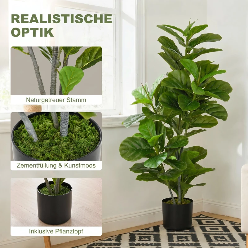 HOMCOM Kunstficus, 110 cm hoog met 90 bladeren en pot voor Woonkamer