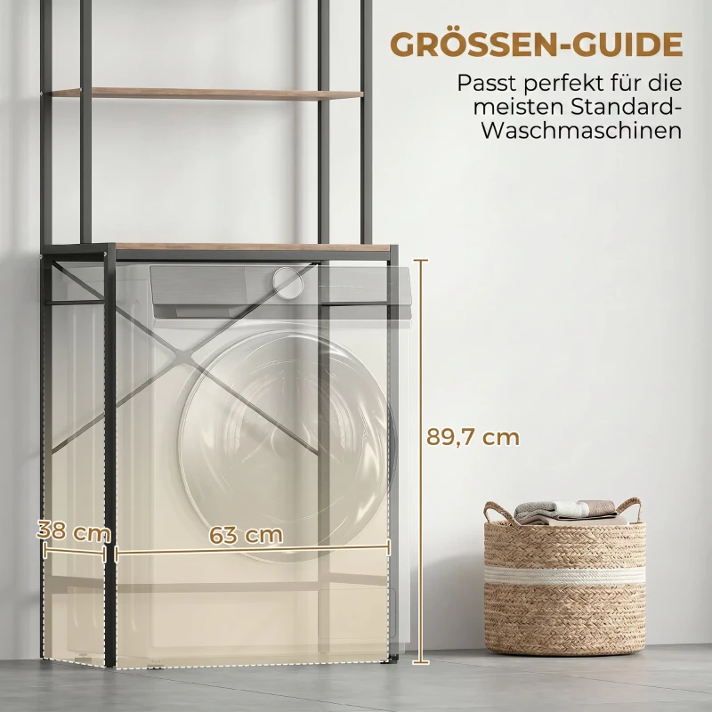 HOMCOM Wasmachinerek badkamerrek met droogstang, 3 niveaus voor badkamer, wasruimte, 67 x 40 x 161,8 cm, bruin