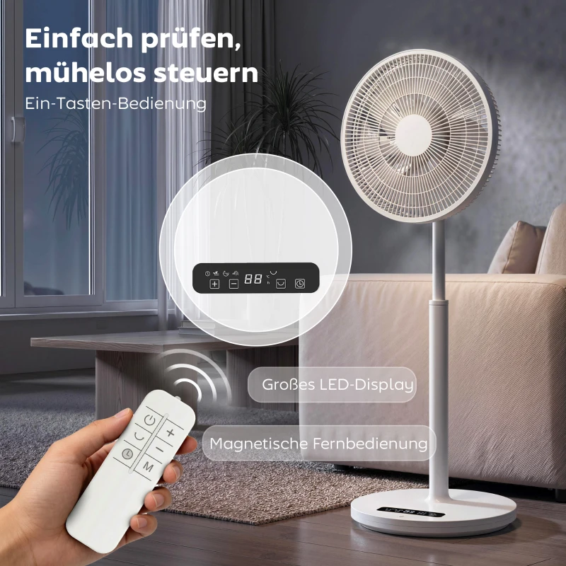 HOMCOM Standventilator mit Fernbedienung und 12 Geschwindigkeiten, Bodenventilator mit verstellbarer Höhe für Schlafzimmer Weiß