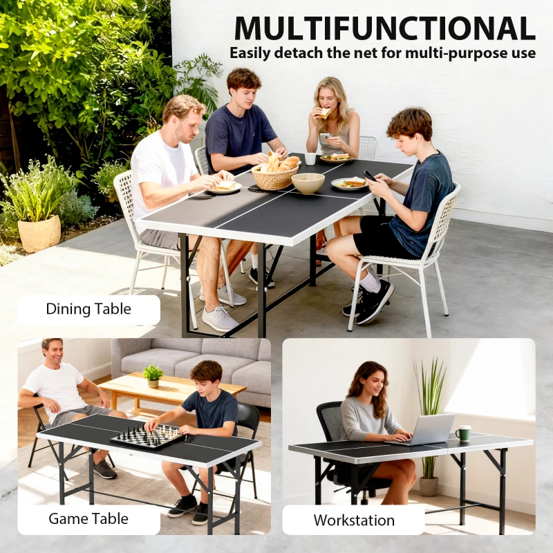 SPORTNOW 5ft Mid-Size Table Tennis Table, Ping Pong Table with Net, 2 Table Tennis Paddles and 3 Balls for Indoor Game, Black