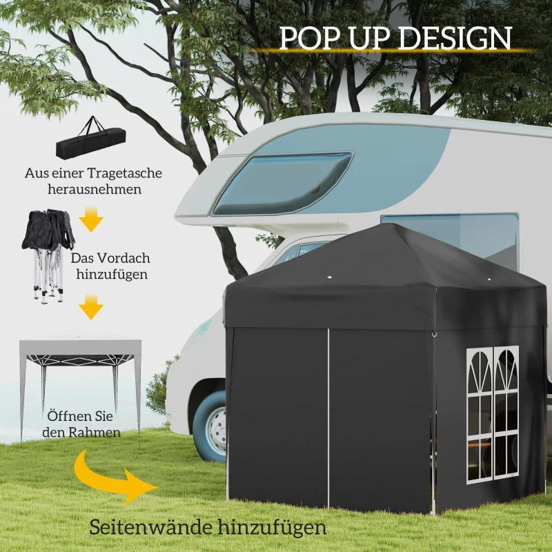 Outsunny Buitenzonnig paviljoen 2x2m vouwpaviljoen 4 zijwanden met raam draagtas staal