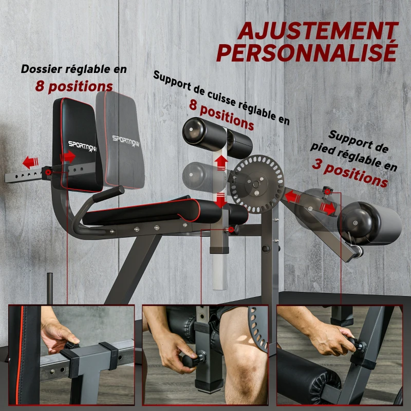 SPORTNOW Machine d'extension de jambe, étirement des jambes, capacité 120 kg, multifonction 100 x 90 x 105 cm acier noir