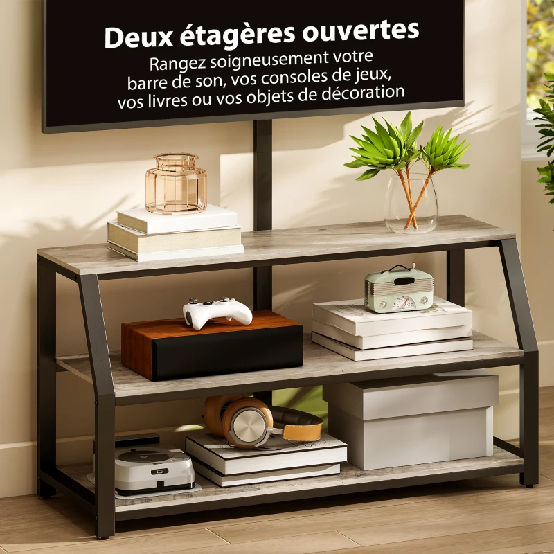 HOMCOM Meuble TV avec support pour téléviseurs jusqu'à 72 pouces, meuble télé avec 2 étagères ouvertes, 110x43x150cm, gris