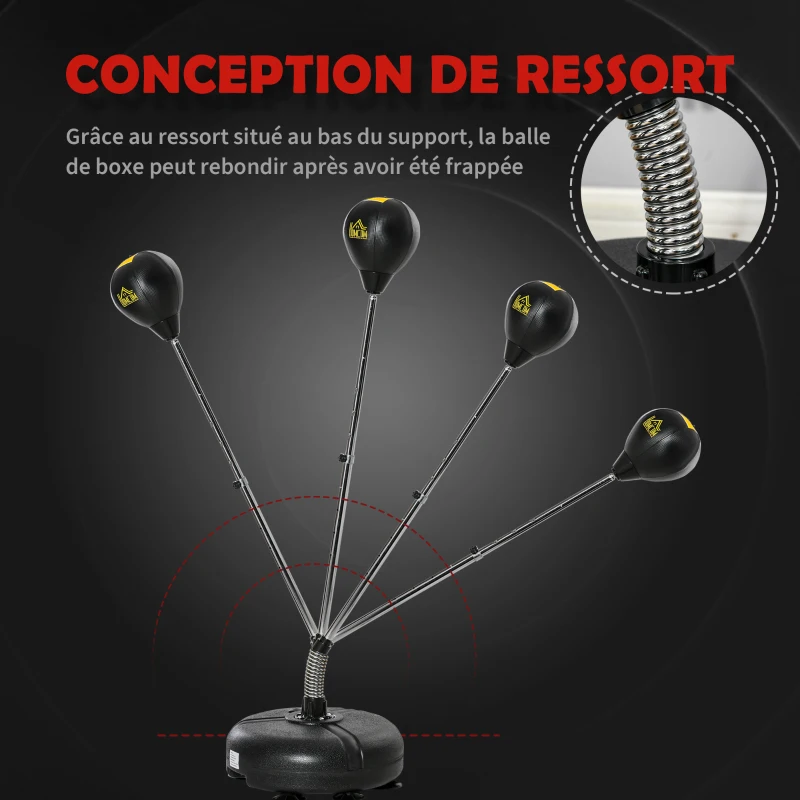 HOMCOM Punching ball sur pied réglable hauteur 133 -151 cm, sac de frappe sur pied 2 gants base lesté 45 x 45 x 133-151 cm noir