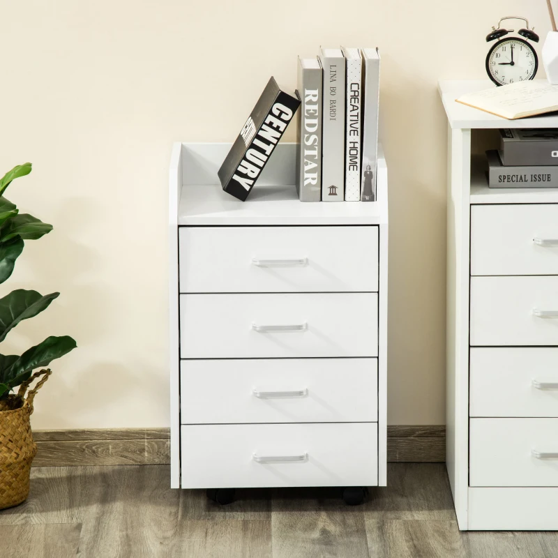Vinsetto Caisson de bureau rangement sur roulettes 4 tiroirs coulissants MDF et panneaux de particules dim. 40L x 36l x 65H cm blanc
