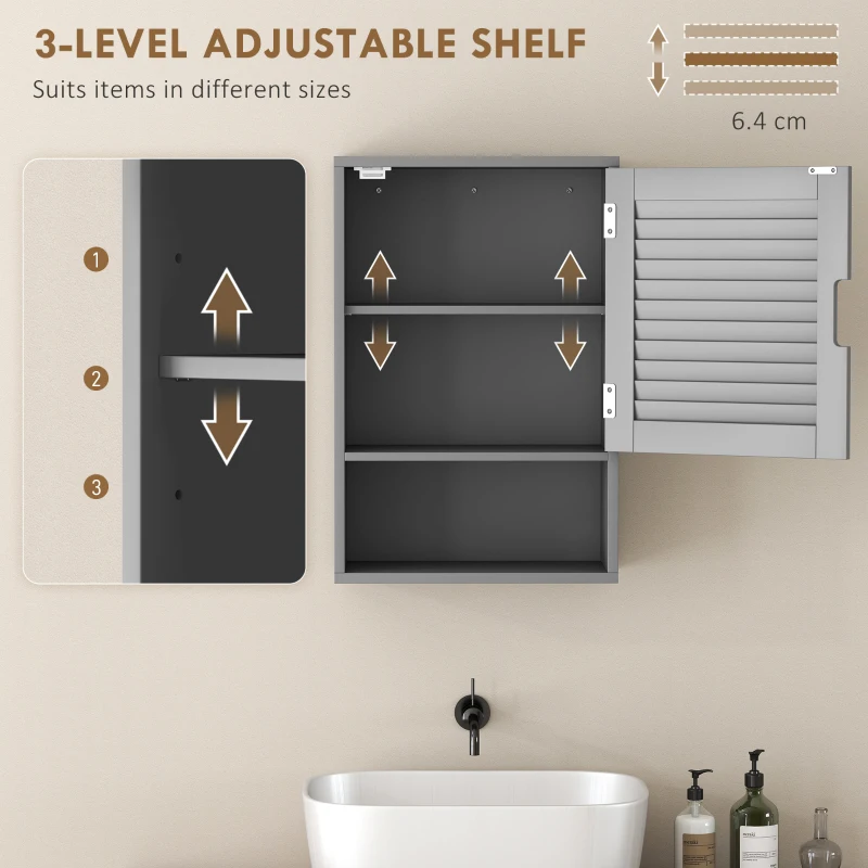 HOMCOM Bathroom Cabinet, Wall Mounted Storage Cabinet with Adjustable Shelves, 40 x 20 x 60 cm, Grey
