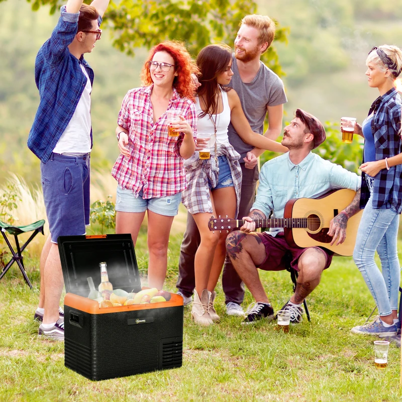 Outsunny Glacière électrique 40L portable, réfrigérateur congélateur avec poignées - dim. 58,7L x 36,5l x 43,8H cm orange et noir