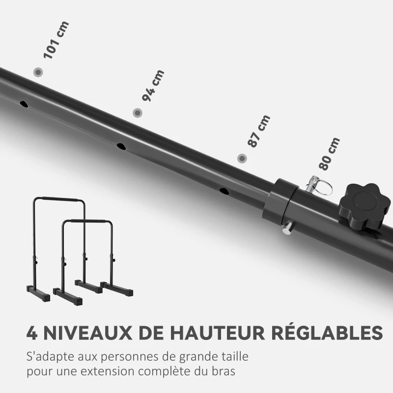 SPORTNOW Dips barre parallèle Station de Musculation Réglable en Acier, hauteur réglables avec 4 niveaux pour Dips, Push Up, Parallettes Fitness, noir