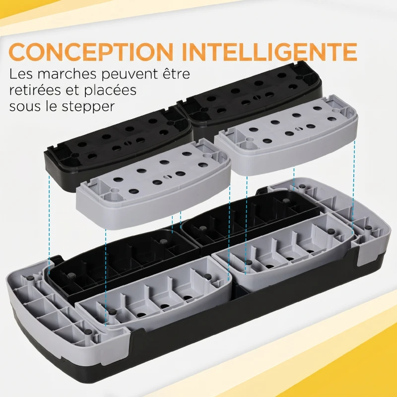 HOMCOM Stepper Fitness Aérobic hauteur réglable 10/15/20 cm surface antidérapante 80 x 31 x 20 cm plastique noir gris