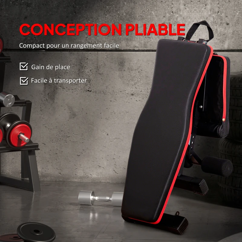 HOMCOM Banc de musculation pliable dossier réglable 6 niveaux assise ajutable 4 niveaux coussin 130 x 34 x 109 cm noir et rouge