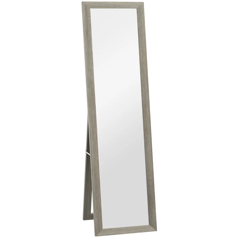 HOMCOM Miroir sur pied mural ou à poser rectangulaire avec cadre en bois pour salon chambre à coucher 37 x 155 cm gris