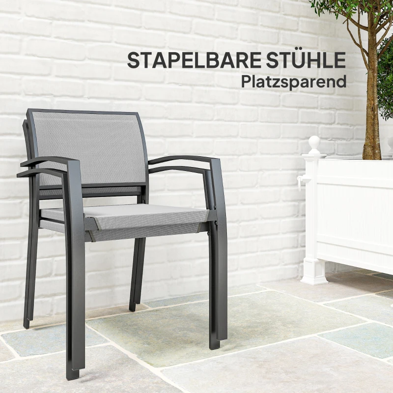 Outsunny 3-delig eetset, buitentafel in houtlook, 2 stoelen, weerbestendig, stalen frame, terrasmeubels, Grijs