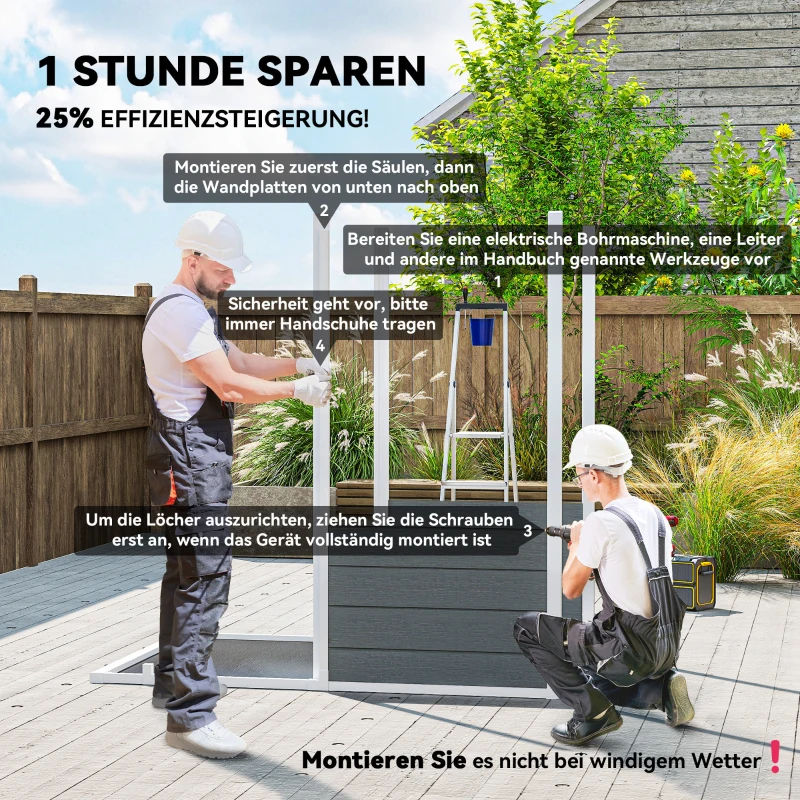 Outsunny Gartenhaus, Gartenschuppen mit Boden, Fenster, verschließbarer Tür, Kunststoff-Harz, wetterfest, Grau