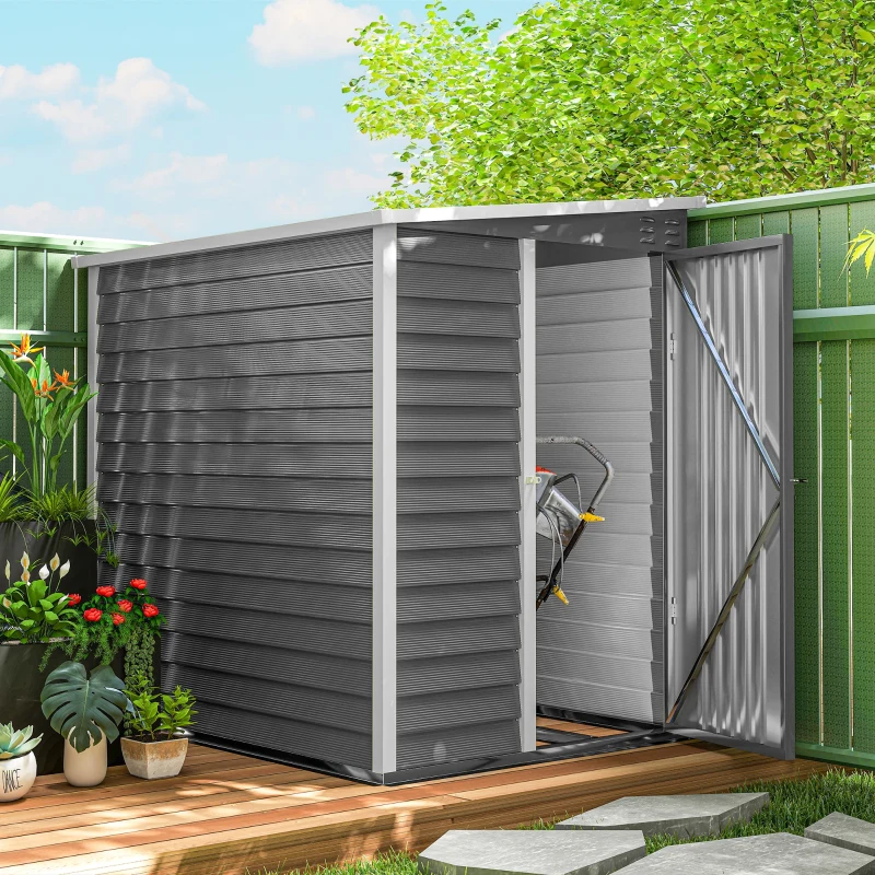 Outsunny Metalen Tuinhuis 2,3m² 142x184x181cm – Tuinschuur met Fundament, Lessenaarsdak, Raam, Slot & Handschoenen – Weerbestendig Gereedschapshuis voor Achtertuin – Lichtgrijs(m-2)
