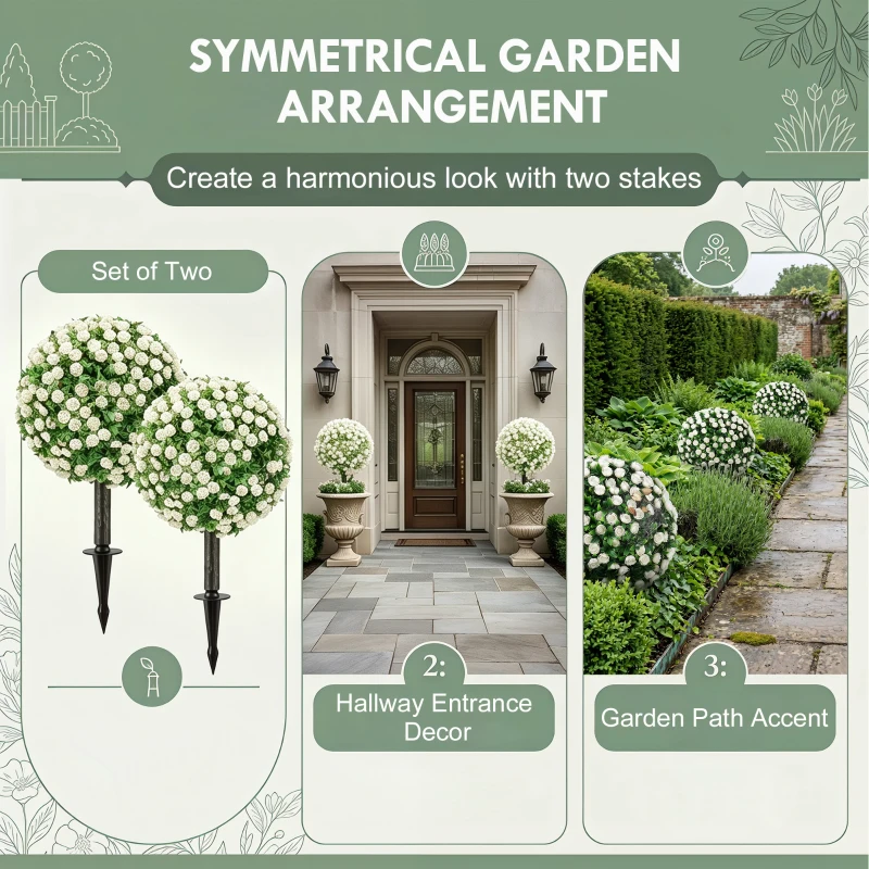 HOMCOM Artificial Rose Topiary UV Resistant, 2-Pack Fake Plants, 55 cm, White