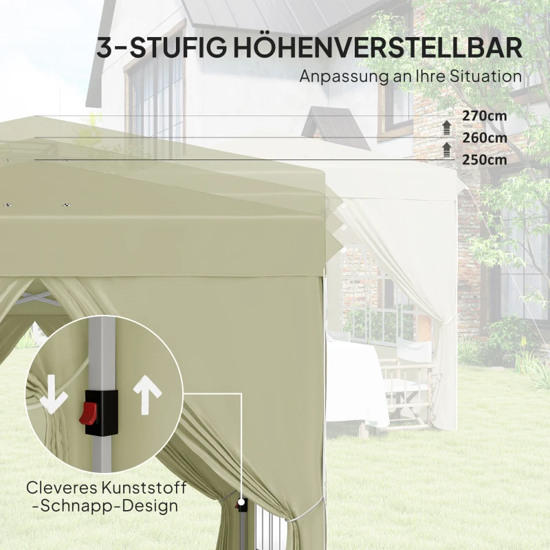 Outsunny 2,5 x 2,5 m pop-up paviljoen met zijwanden en draagtas, UPF50+ in hoogte verstelbaar tuintent, Cremewit