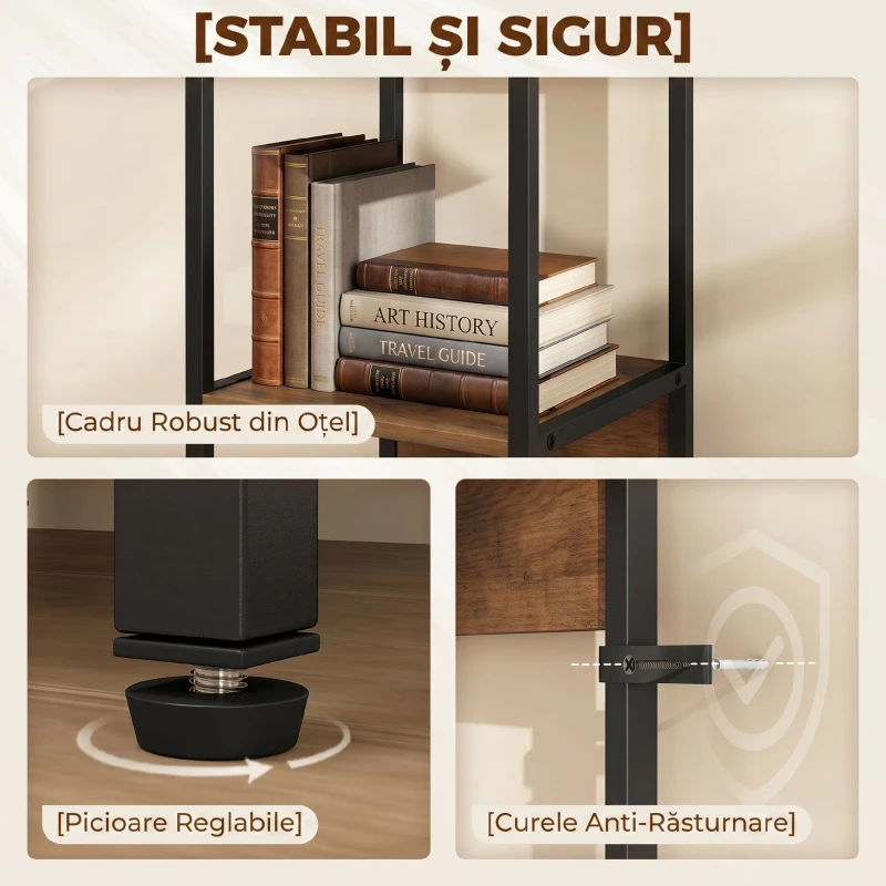 HOMCOM Bibliotecă cu 6 Rafturi, Finisaj Lemn Maro