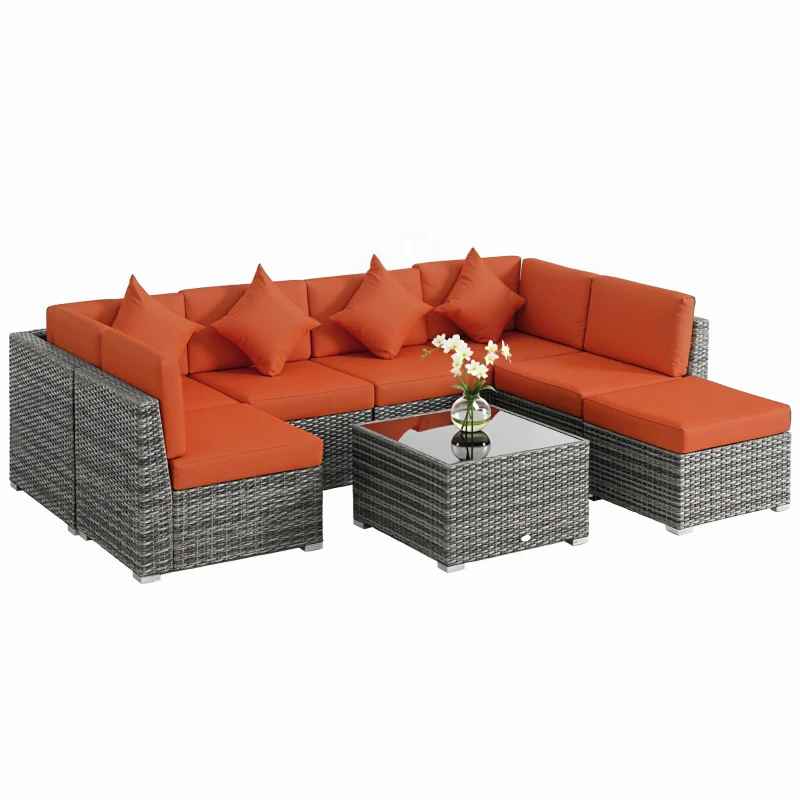 Outsunny Eight-Piece Rattan Sofa Set - Orange/Grey