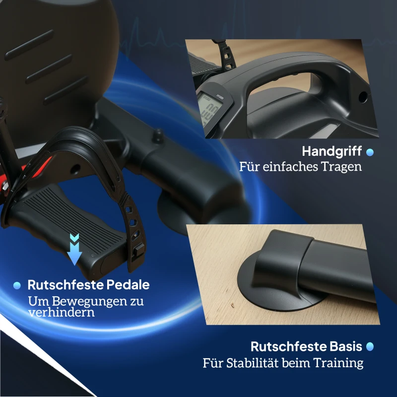 SPORTNOW Mini-trainingswiel, voetpedaaltrainer, trainingsapparaat met 8 weerstandsniveaus, LCD-display, metaal, kunststof, zwart
