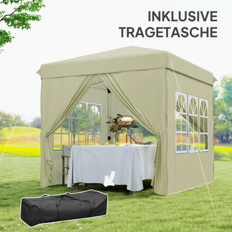 Outsunny 2,5 x 2,5 m pop-up paviljoen met zijwanden en draagtas, UPF50+ in hoogte verstelbaar tuintent, Cremewit