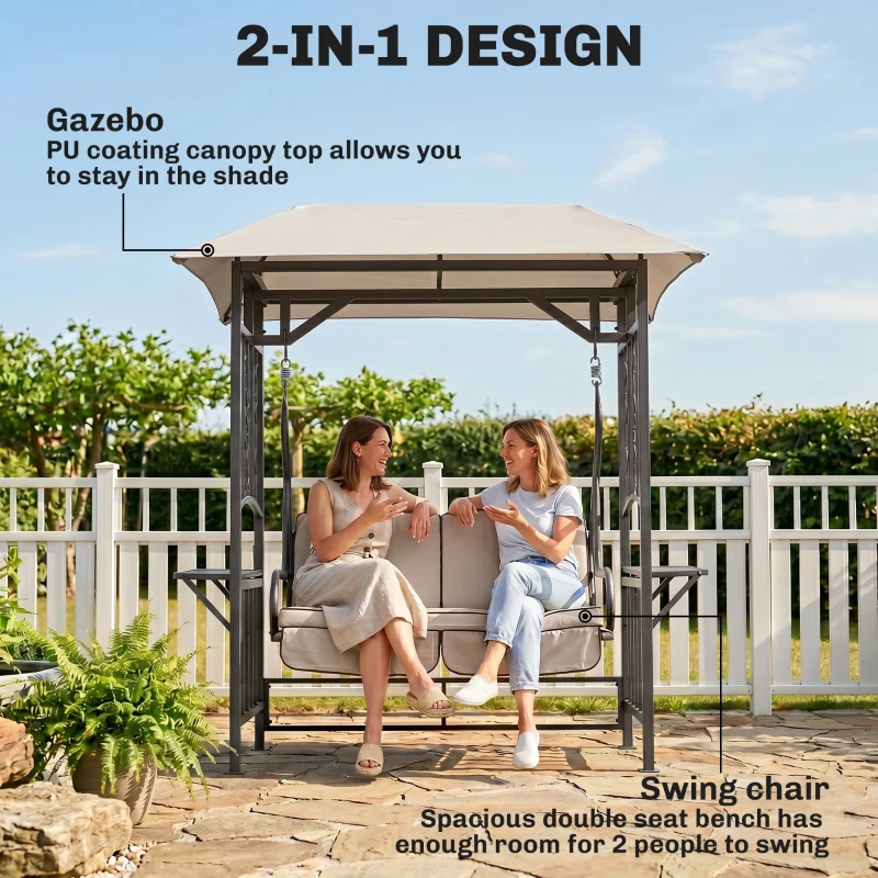 Outsunny Garden Texteline 2 Person Swing Chair-Beige