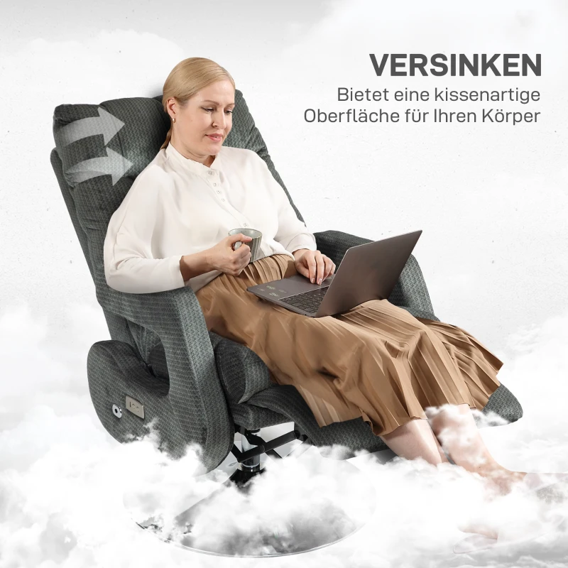 HOMCOM Recliner-fauteuil, elektrische gestoffeerde stoel met USB-aansluiting en voetensteun, fluweellook, draaibaar, verstelbaar, grijs