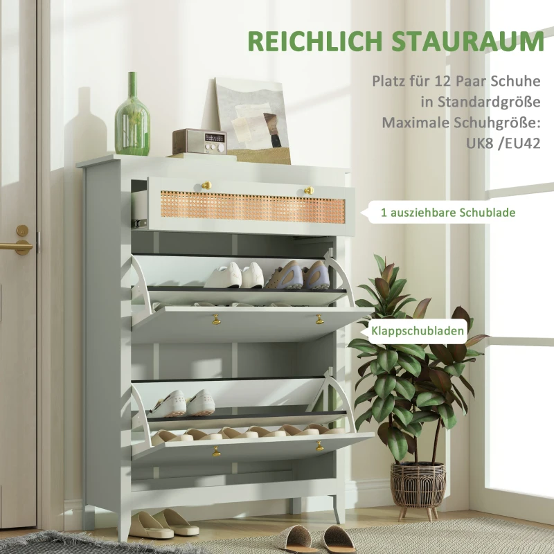 HOMCOM Schuhschrank für 12 Paar Schuhe, mit 1 ausziehbaren Schublade, 2 Flip-Schubladen, Schuhkommode, 88 x 30 x 120 cm, Grün(m-4)