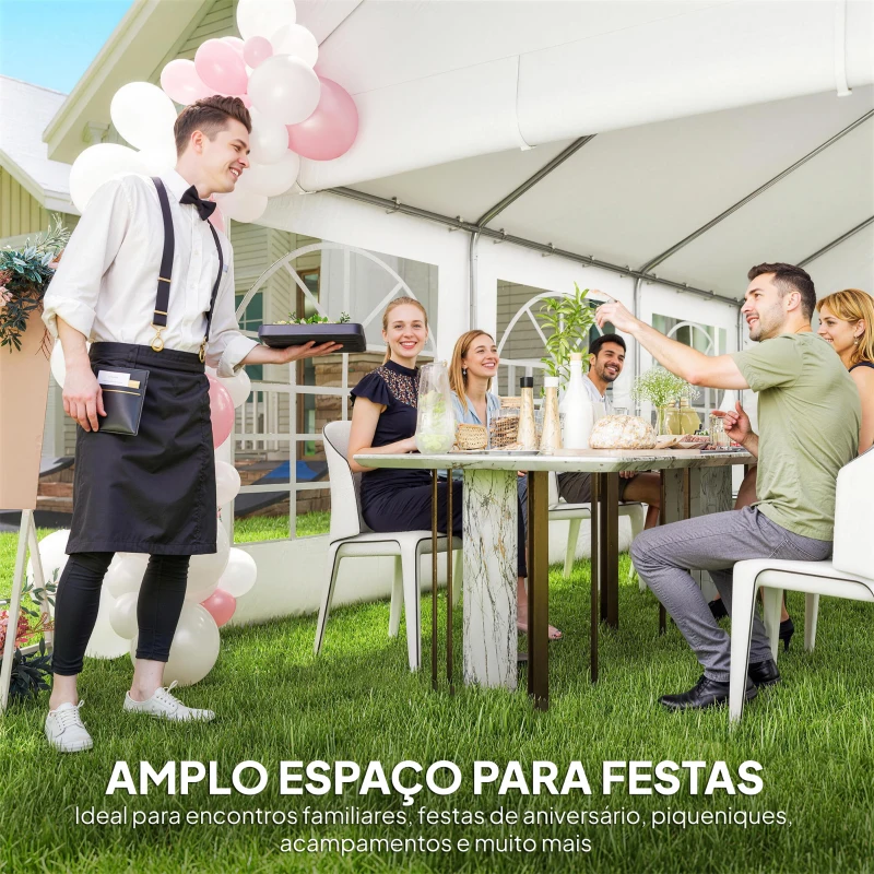 Outsunny Tenda para Festas 4x6 m com Luzes LED, Paredes Removíveis, 2 Portas e Janelas, UPF30+, Branco