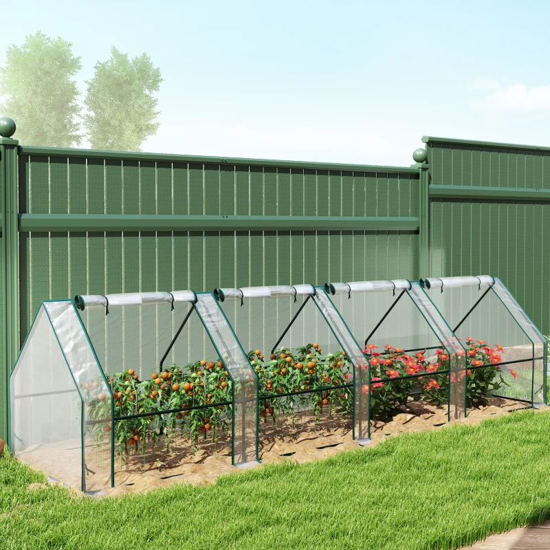 Outsunny Kas met ritsvenster, winterbestendige buiskas van staal 360 x 90 x 90 cm transparant