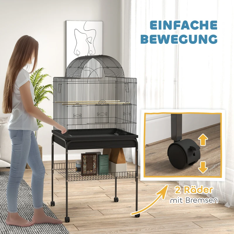 PawHut Vogelskooi voor kanaries & parkieten, mobiel, met bodemvak, metalen tralie, Zwart(m-5)