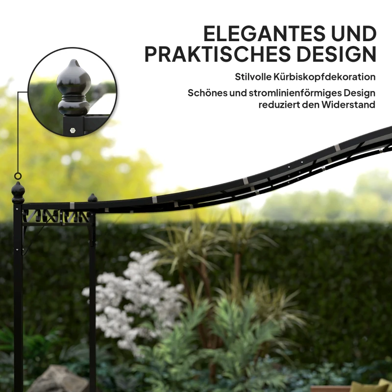 Outsunny 3 x 2,5 m pergola, wandgemonteerd tuinpaviljoen, waterbestendig, metalen frame, afvoergaten, schaduwdoek, donkergrijs