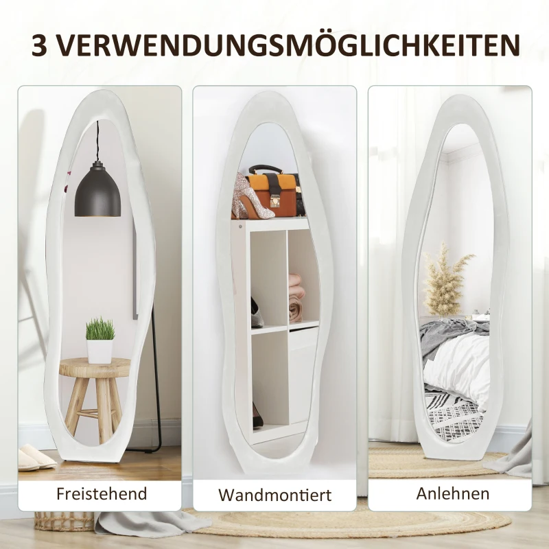 HOMCOM Volledige Lichaamsspiegel, 160 x 50 cm Golvende Staande Spiegel met Fluwelen Rand, Grote Wandspiegel, Passpiegel voor Woonkamer, Slaapkamer, Garderobe, Hal, Wit