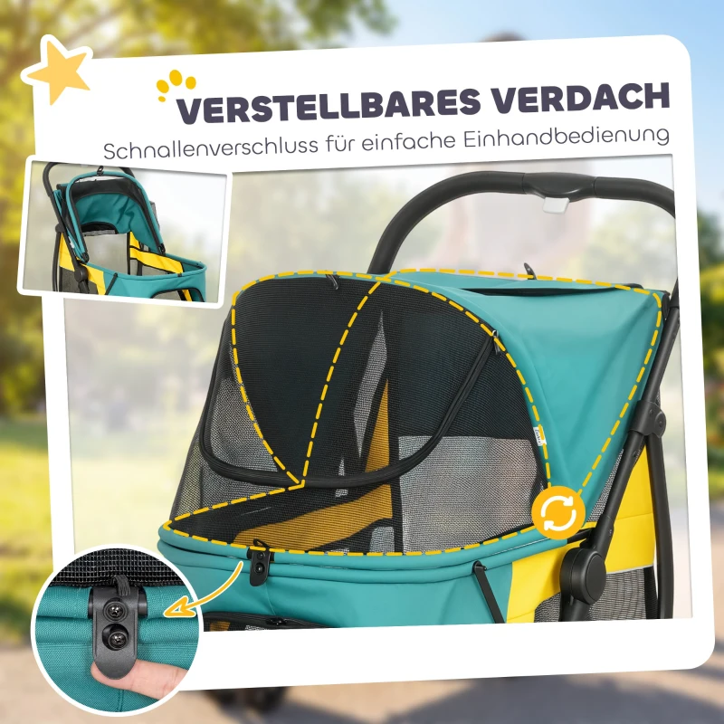 PawHut Hondenwagen Opvouwbaar Hondenbuggy tot 20kg met Kussen, Netramen, Achterzak, 92 x 63 x 95 cm Donkergroen