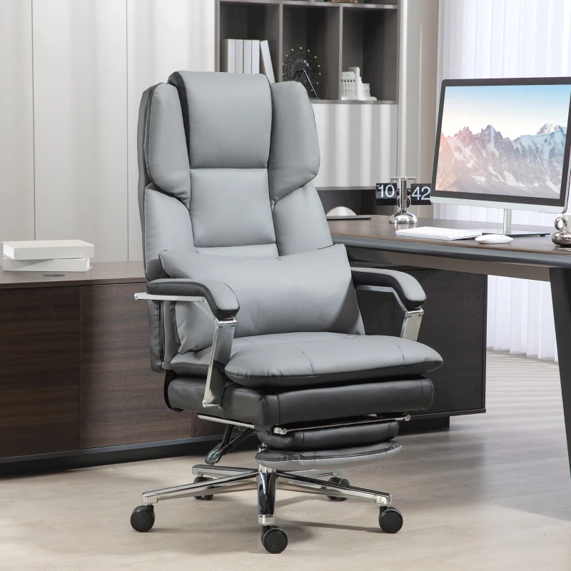 HOMCOM Bürostuhl, ergonomisch, verstellbar, 63x71x123-129cm, Hellgrau/Schwarz(m-2)