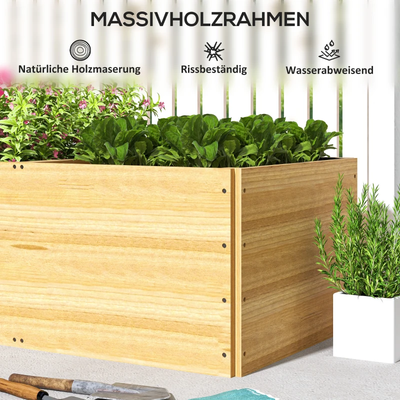Outsunny Hochbeet, Pflanzenbeet aus Holz mit 3 Pflanzzonen, für Gemüse, Kräuter, Blumen, 140 x 60 x 40 cm