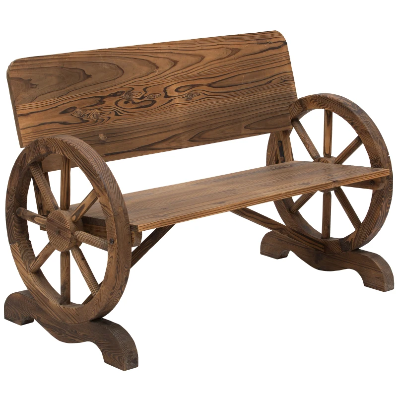 Outsunny Tuinbank bank tuinmeubelen armleuning wagen wielen design massief hout bruin