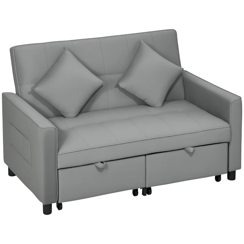HOMCOM 4-in-1 bank, verstelbare sofa, slaapbank, met kussens, stoffen bekleding, voor woonkamer, slaapkamer, grijs