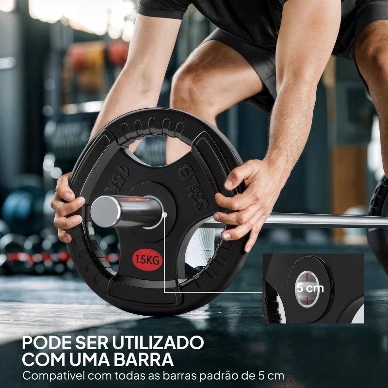 SPORTNOW Discos de Pesos com Orifício de Ø50 mm 2 Discos de 15 kg com Triplo Aperto para Halteres e Barras Ø34x5 cm Preto