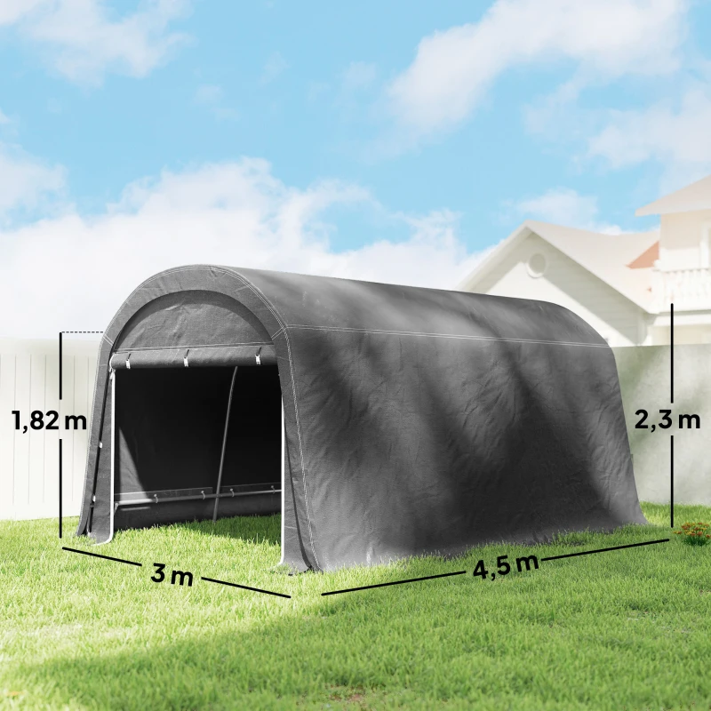 Outsunny /Gartenschuppen mit Kunststoff-Plane, Werkzeugzelt, aufstellbare Garage, 300B x 450T x 230H cm, Dunkelgrau
