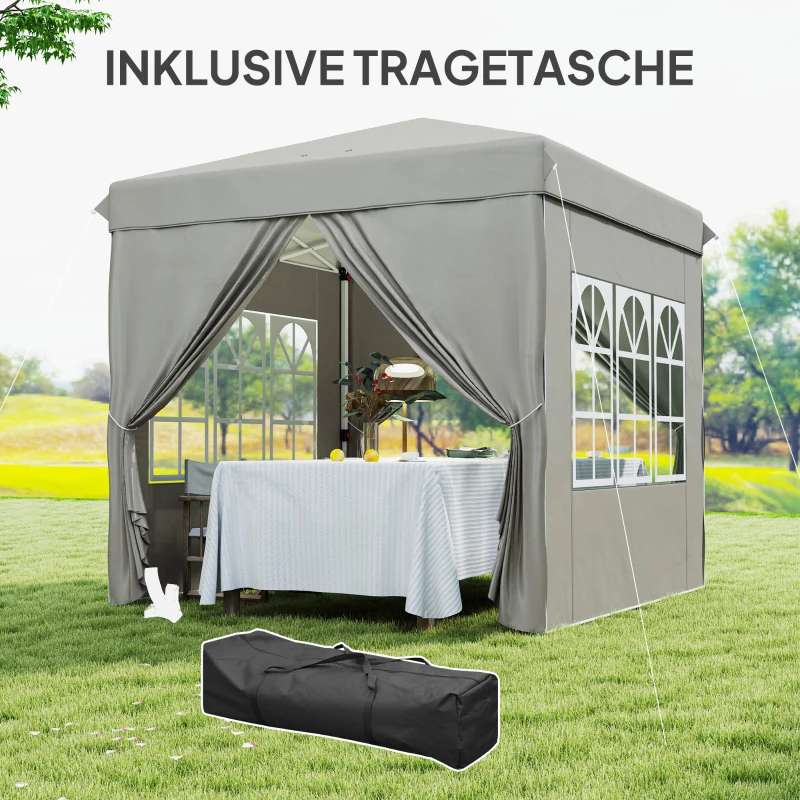 Outsunny 2,5 x 2,5 m Pop-up-Pavillon mit Seitenwänden und Tragetasche, UPF50+ höhenverstellbares Gartenzelt, Hellgrau