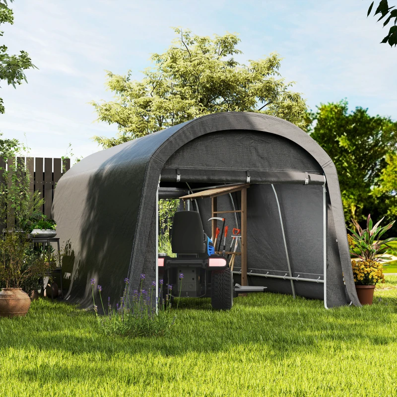 Outsunny /Gartenschuppen mit Kunststoff-Plane, Werkzeugzelt, aufstellbare Garage, 300B x 450T x 230H cm, Dunkelgrau