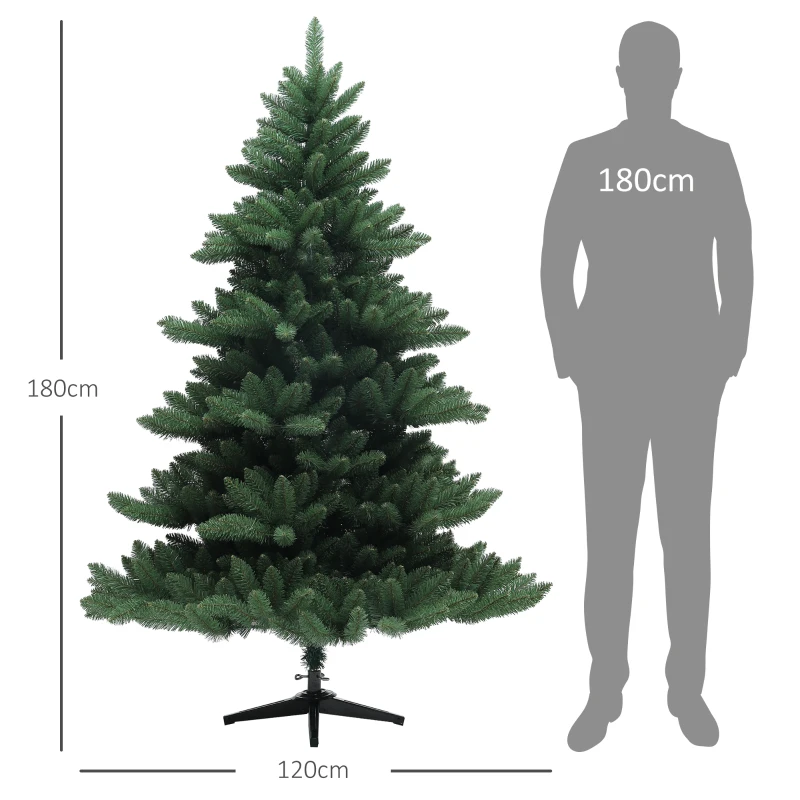 HOMCOM Kunstkerstboom 180 cm, Brede Kunstspar met 880 takken, Kerstboom met inklapbare stalen voet, Kerstdecoratie inclusief metalen standaard voor binnen