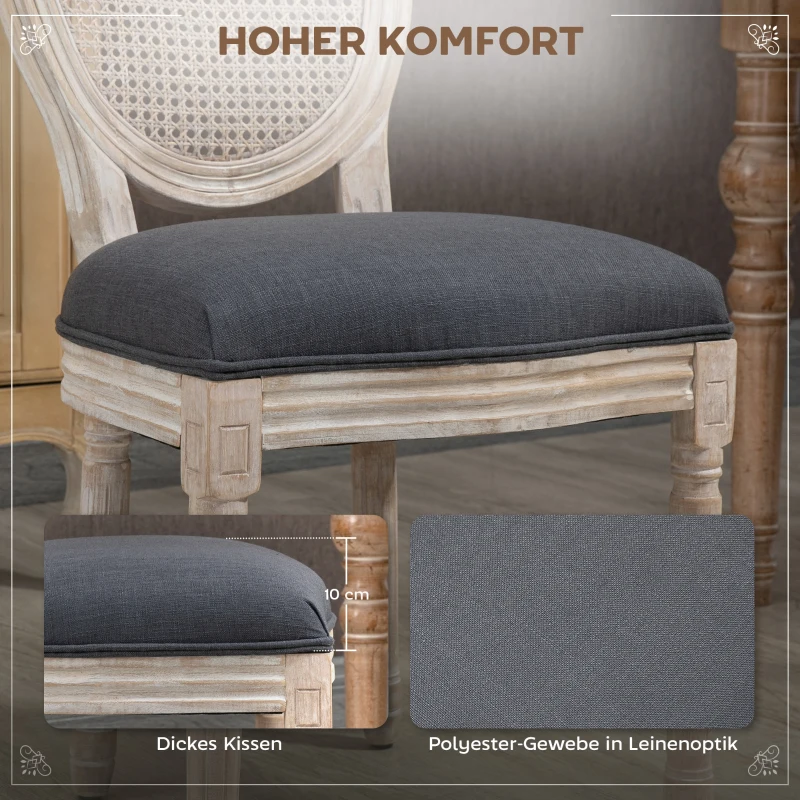 HOMCOM Küchenstühle im 2er-Set, weich gepolstert, Vintage-Design, Rattanoptik, Grau(m-5)