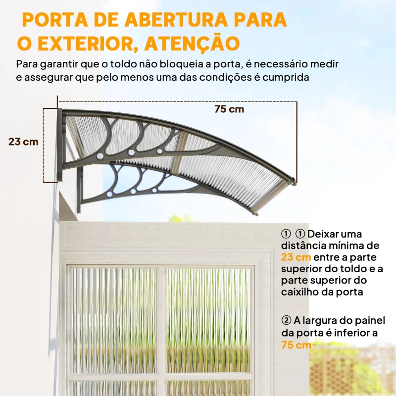 Outsunny Marquise para Portas e Janelas 100x75 cm Toldo de Proteção contra Sol e Chuva com Cobertura de Policarbonato e Barra de Alumínio Transparente