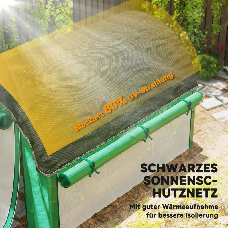 Outsunny 3 x 2 x 2 m polytunnelkas met zonneschermnet, oprolbare zijwanden, kunststofafdekking, stalen frame, groen