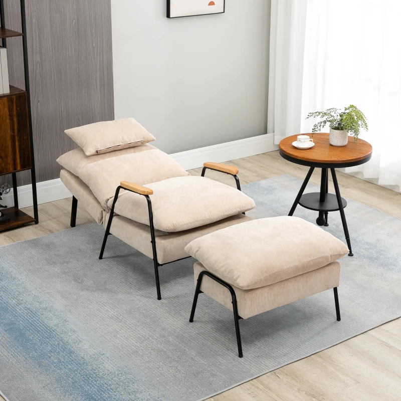 HOMCOM Sillón de Relax con Reposapiés Sillón Reclinable con Respaldo Ajustable Tapizado en Pana 68x91,5x88 cm Beige